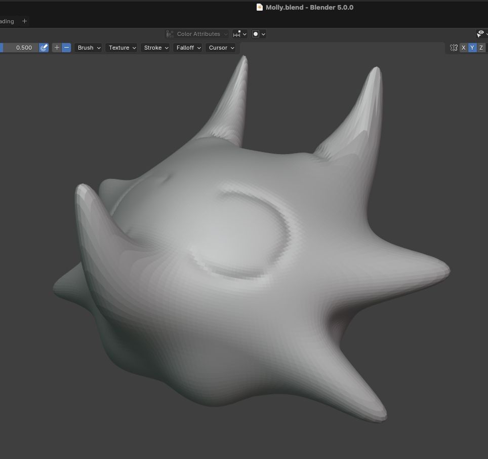 A really rough sculpt on Blender of Molly's head, the tiny dragon from Side Quested.