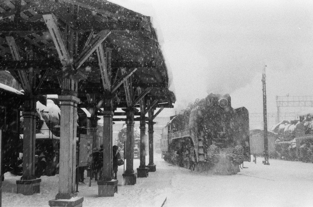 steam locomotive at snow