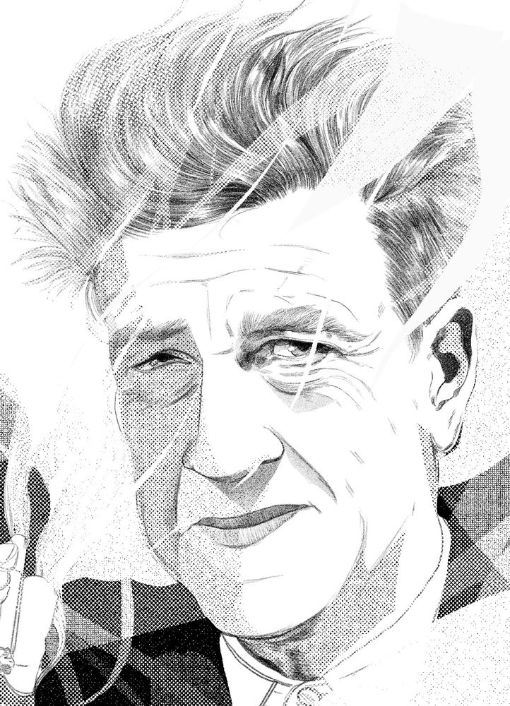 drawing of david lynch, smoking 