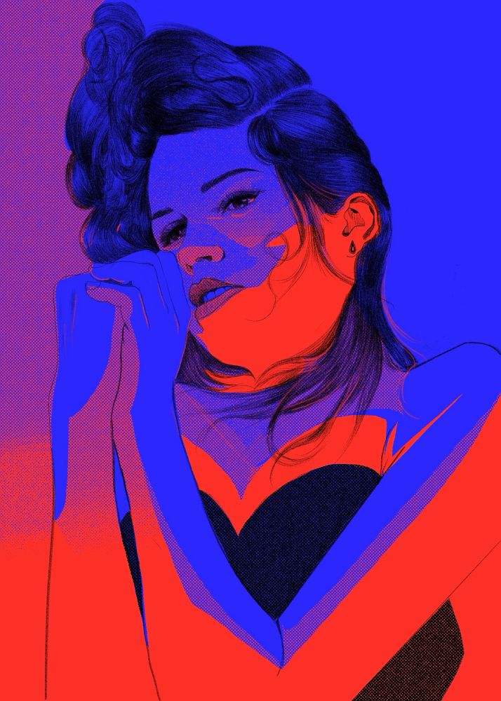 sad femme on the dance floor drawing 