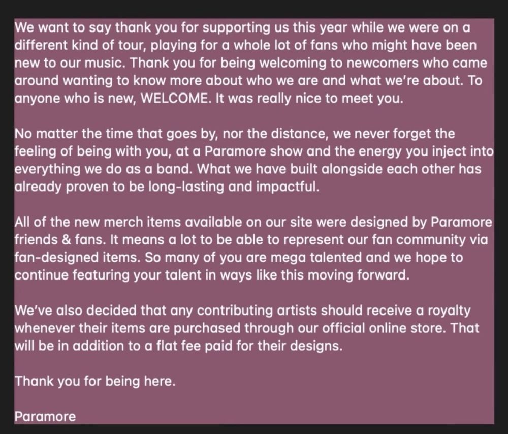 paramore note statement 