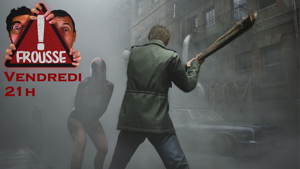 Le protagoniste de Silent Hill 2 s'apprête à frapper, avec une batte de fortune, une créature très bizarre, dans une rue envahie par le brouillard.
RDV ce vendredi 21h.