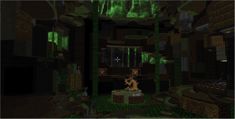 a massive grotto, with a huge opening revealing the sky a tree sits on an a elevated rock. slime pours from all around.