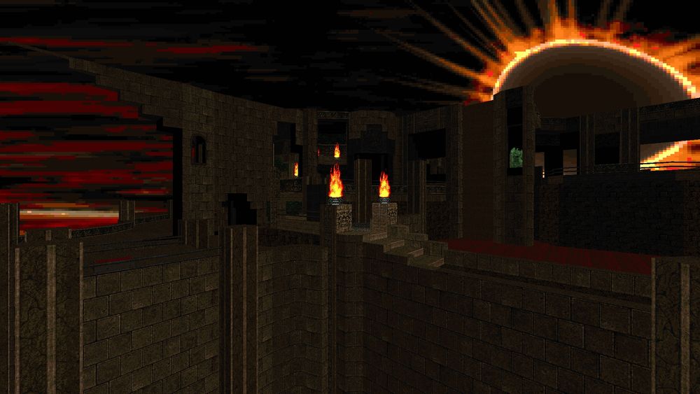 an imposing citadel, it's torchs burning bright... you see a dam running long its side... hold back an ocean of blood.