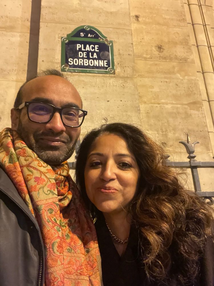 Moon and I standing at rue de la Sorbonne