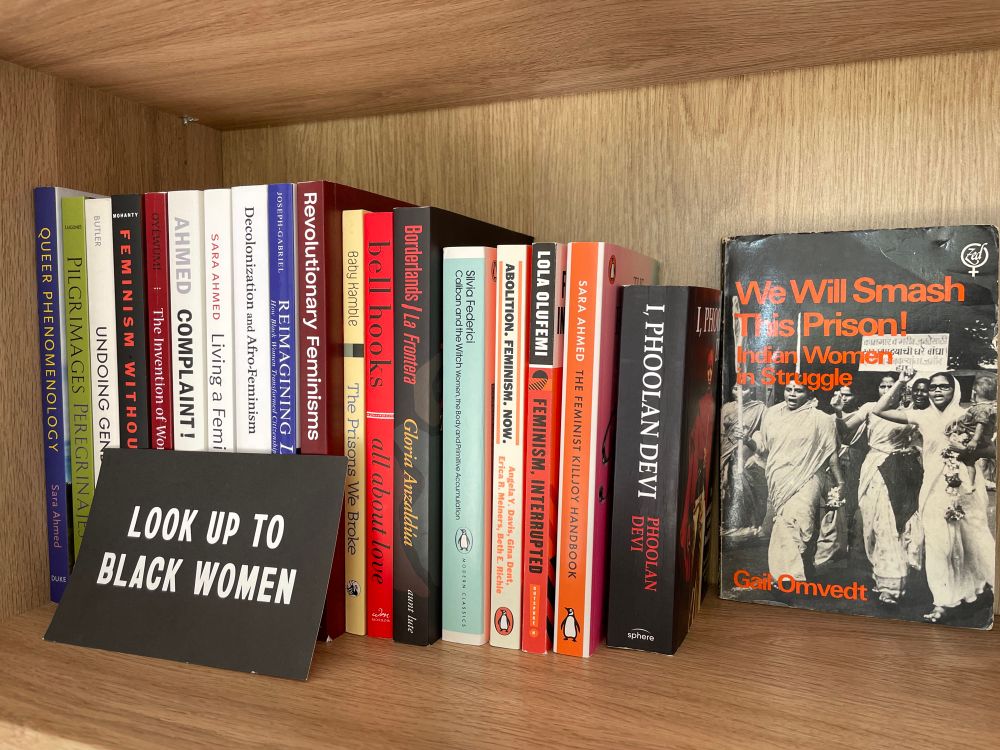 Shelf with various books on feminism 