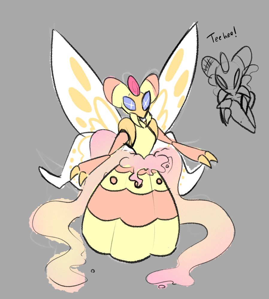 A vespiquen with a more dream like look, having yellow/pink smoke bellowing from her hips. Instead of black stripes she has pink ones, and her wings now looked like butterfly wings with a white and yellow pattern.