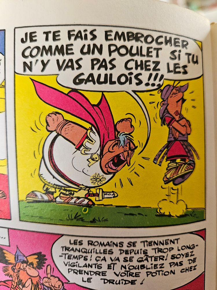 Caius Bonus qui hurle a Caligulaminus "Je te fais embrocher comme un poulet si tu n’y pas chez les Gaulois""