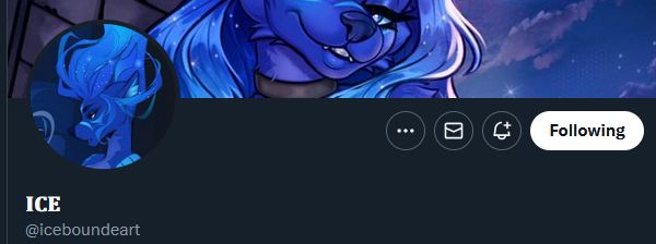 A picture of another website, showing the account name 'iceboundeart' and the Following button in the right corner