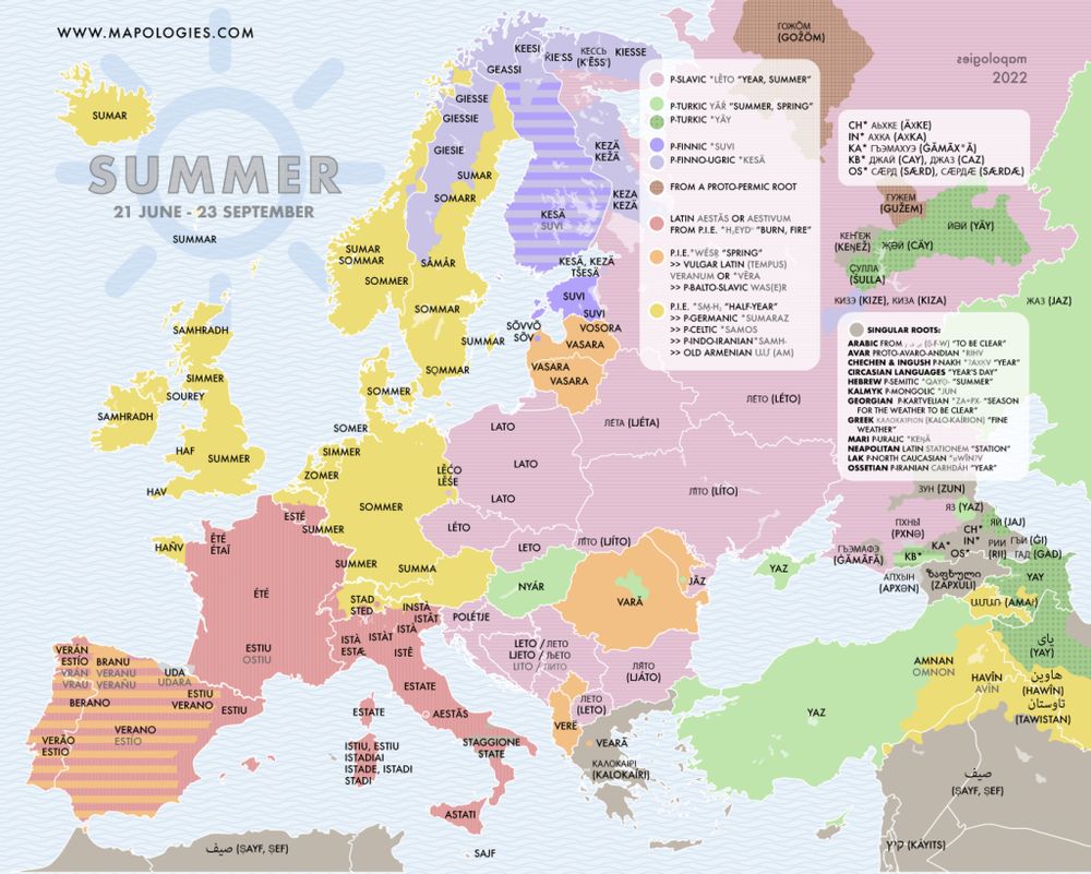 Etymology map of summer