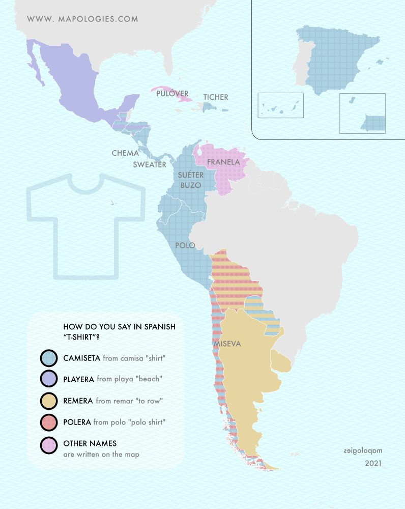 mapping the terms for t-shirt in Spanish