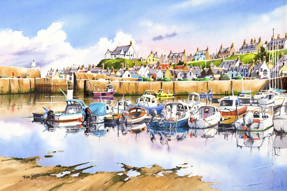 Watercoloir print of Findochty harbour