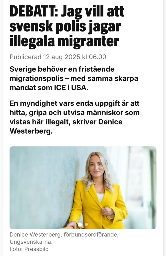 DEBATT: Jag vill att svensk polis jagar illegala migranter

Sverige behöver en fristående migrationspolis – med samma skarpa mandat som ICE i USA. 

En myndighet vars enda uppgift är att hitta, gripa och utvisa människor som vistas här illegalt, skriver Denice Westerberg. 