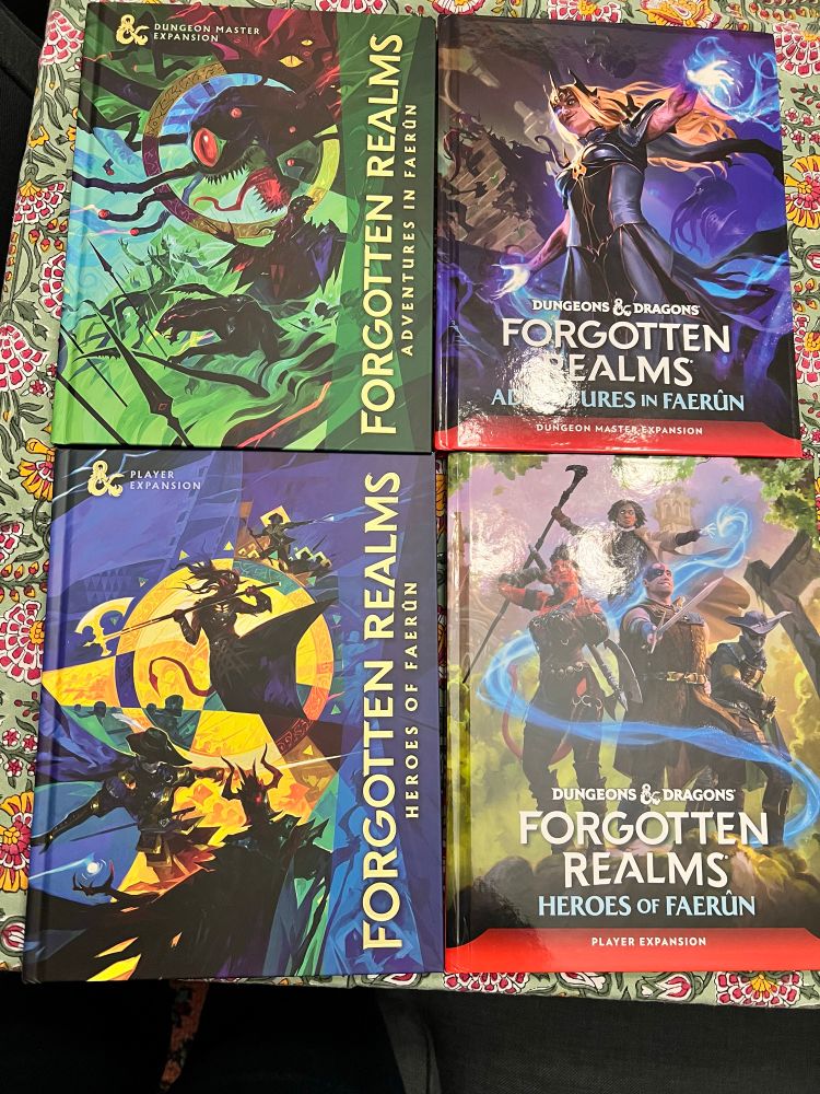Variant covers and standard covers of the two forgotten realms books for players and DMs.