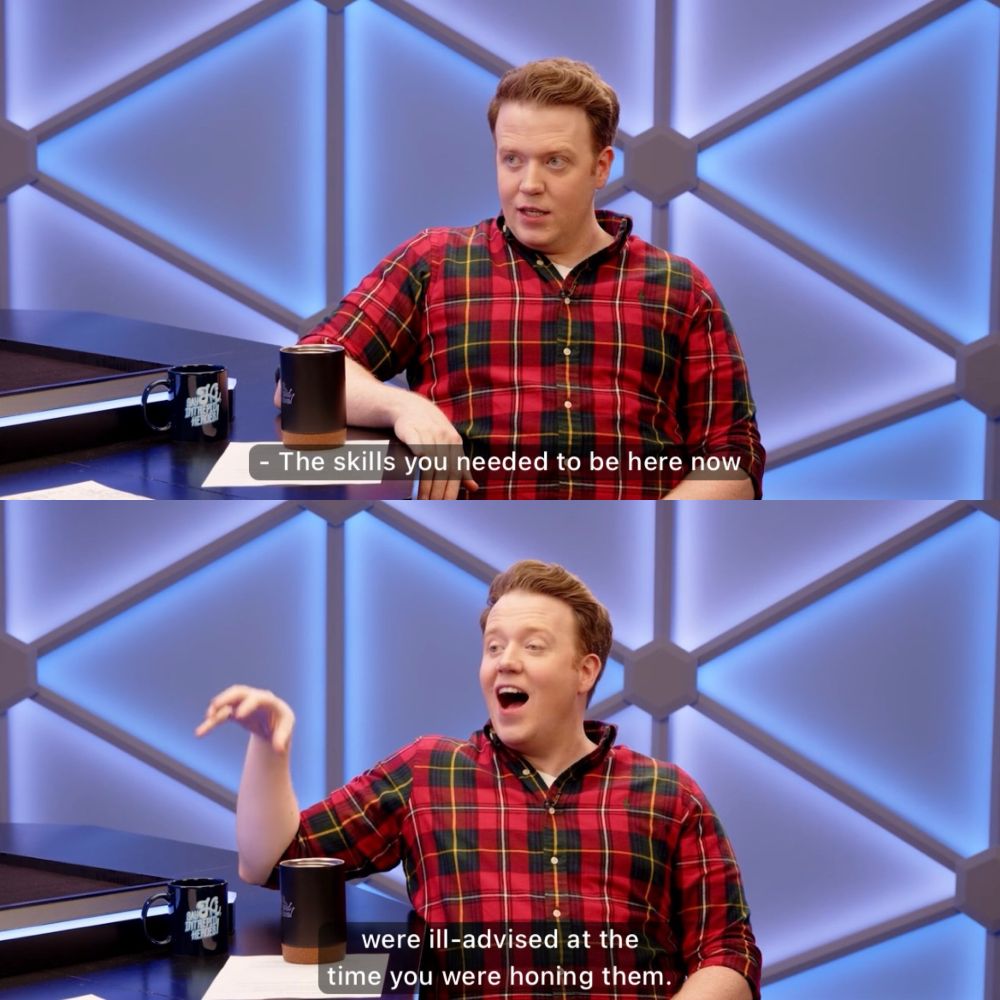 Two screenshots of Brennan Lee Mulligan saying “the skills you needed to be here now were ill-advised at the time you were honing them”