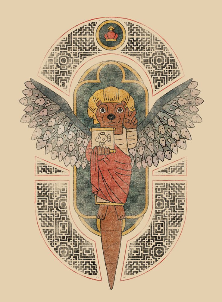 an otter angel in the style of a medieval illuminated manuscript