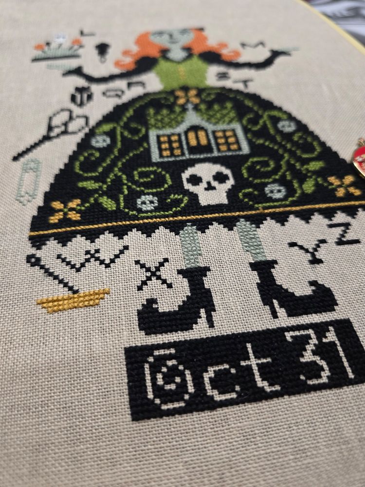 Spooky cross stitch of witch in progress. #craftsky #stitchsky #stitchsky #crossstitch #wip #spooky