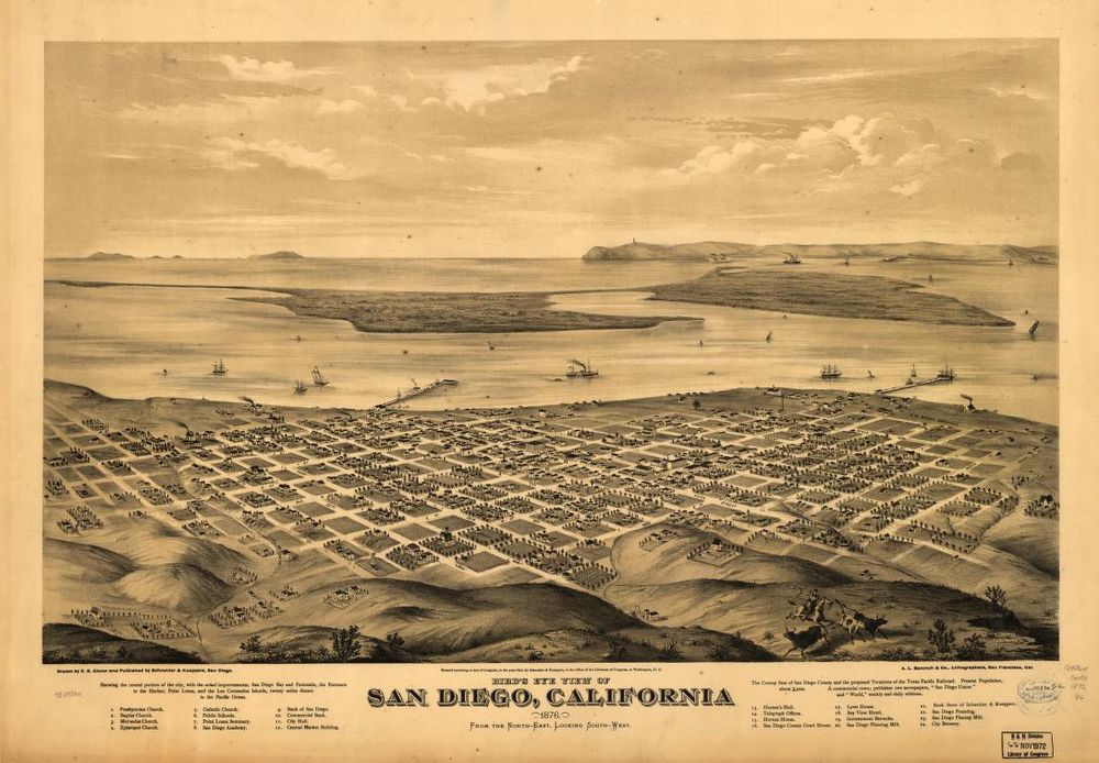 1876 Map of San Diego, CA. 

Source: https://www.loc.gov/item/75693100/