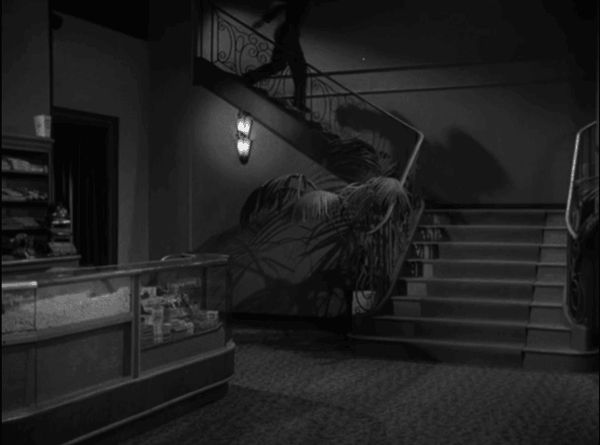 Twilight Zone
Scene where a man flees down the stairs and smacks straight into glass