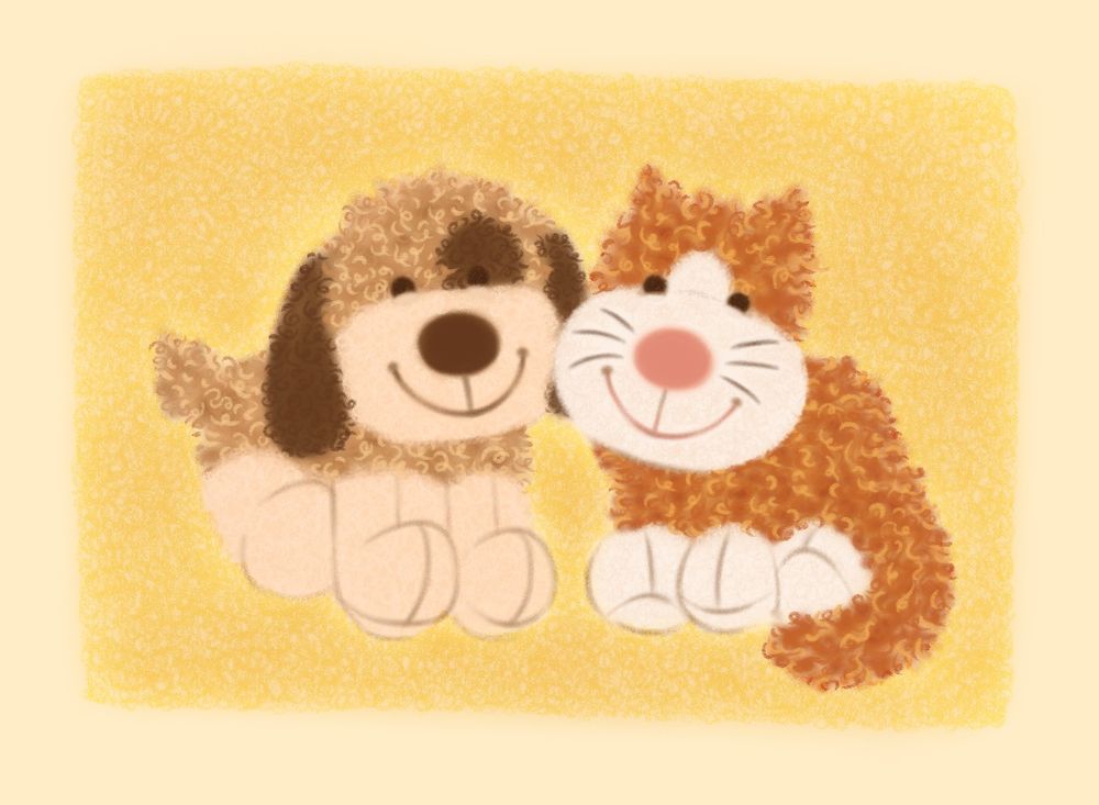 a drawing of two webkinz plushes, the cheeky dog and the cheeky cat