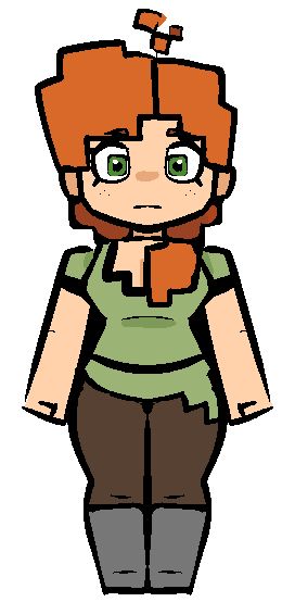 A stylized drawing of Alex from Minecraft.