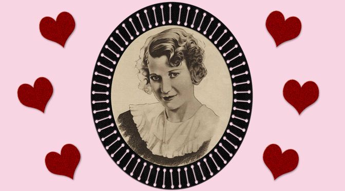 Drawing of singer Elsie Carlisle surrounded by decorative hearts