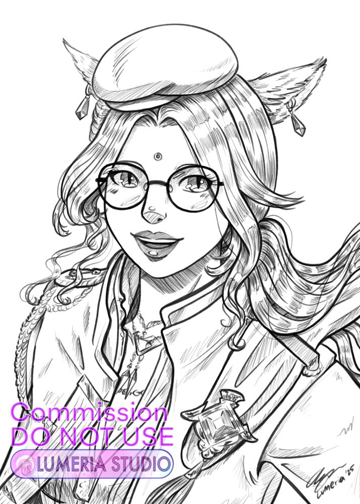 Portrait of a cat girl wearing glasses and smiling 