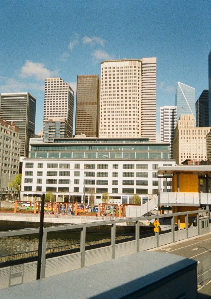 a photo of a few buildings in seattle