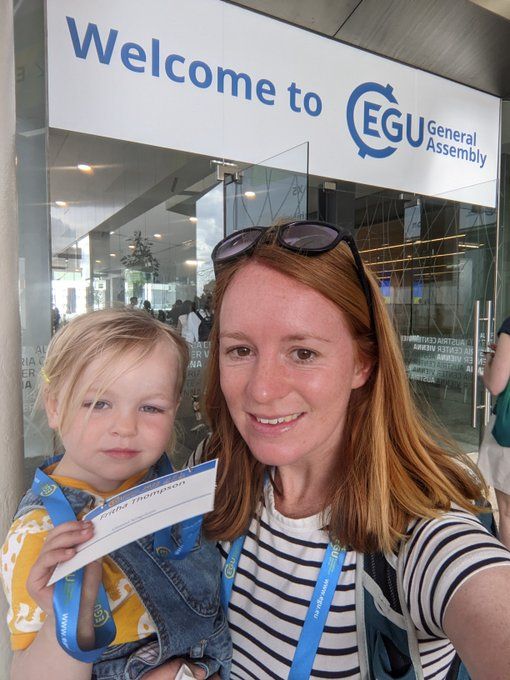 Photo of me and my daughter outside the EGU General Assembly in 2022