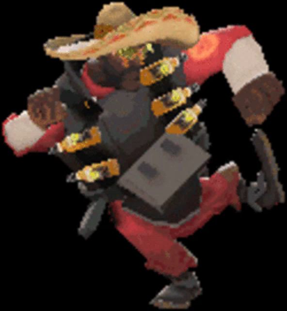 a pixel art of a man wearing a sombrero and holding a gun