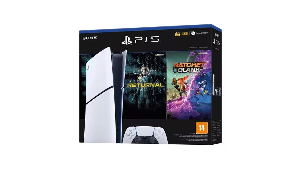 Console PlayStation 5 Digital Slim Branco 1TB Returnal e Ratchet e Clank Controle Sem Fio Dualsense Branco