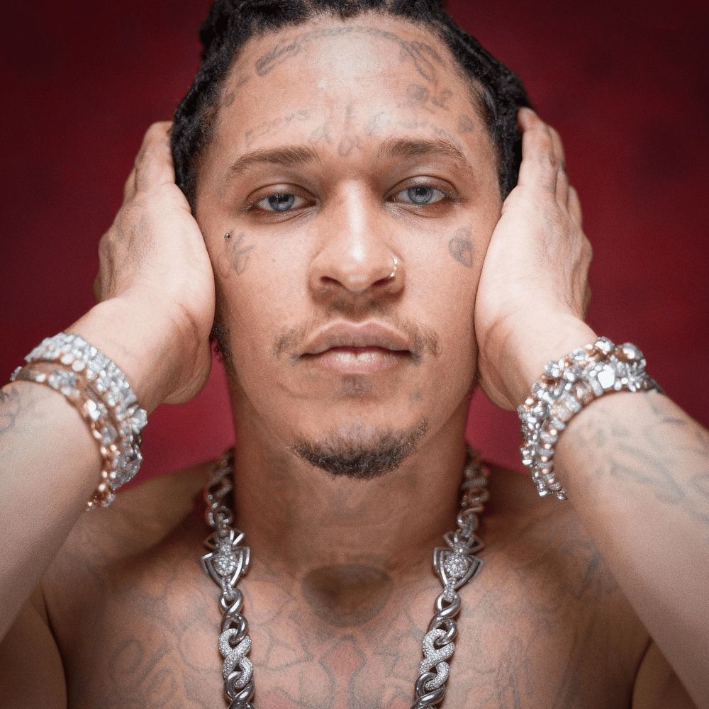 young thug uy scuti album cover, it’s young thug covering his ears but he’s white and has blue eyes