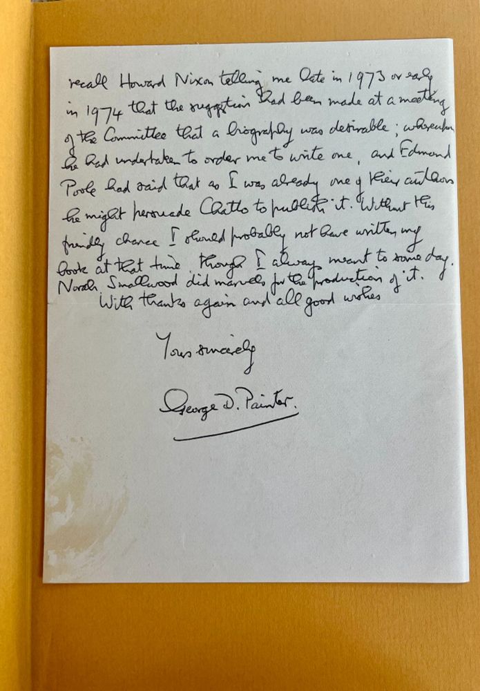 The verso of a letter from George Painter to Elliott Viney (3 December 1976)