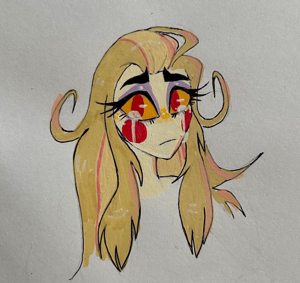 my grandma got me acrylic paint pens, i drew this at like midnight and i really wanted to go to bed so it’s messy. i just wanted to test them out