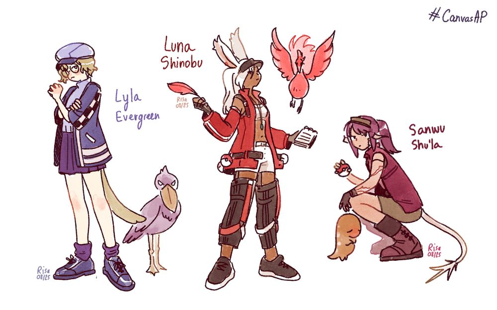 Drawings of Lyla Evergreen, Luna Shinobu and Sanwu Shu'la