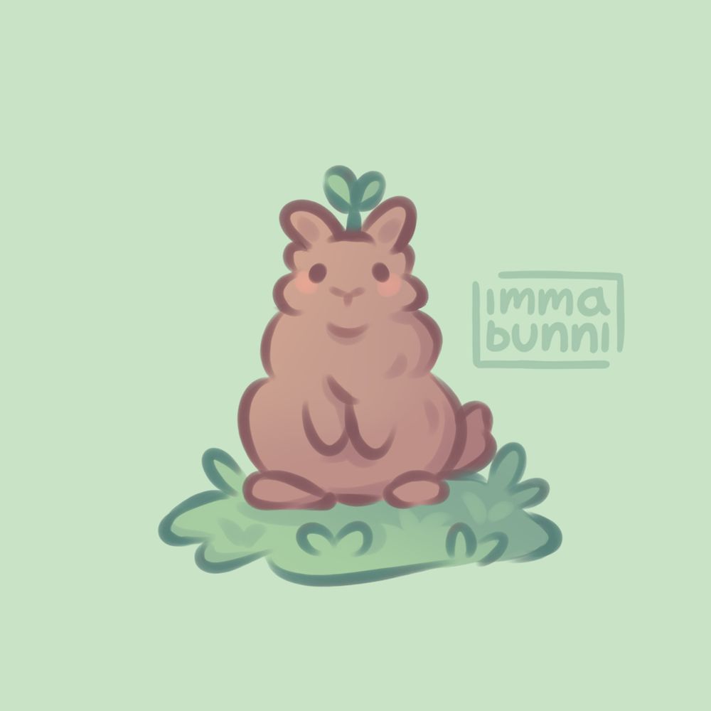 Drawing of Nicholas, a fluffy brown bunny with a sprout on its head, for nk-draws on artfight