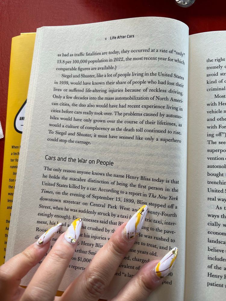 The first few pages of chapter one of Life After Cars in which an issue of Superman from 1939 in which Clark Kent’s friend is killed in a hit & run, so he goes on a rampage coined his own war against cars.  