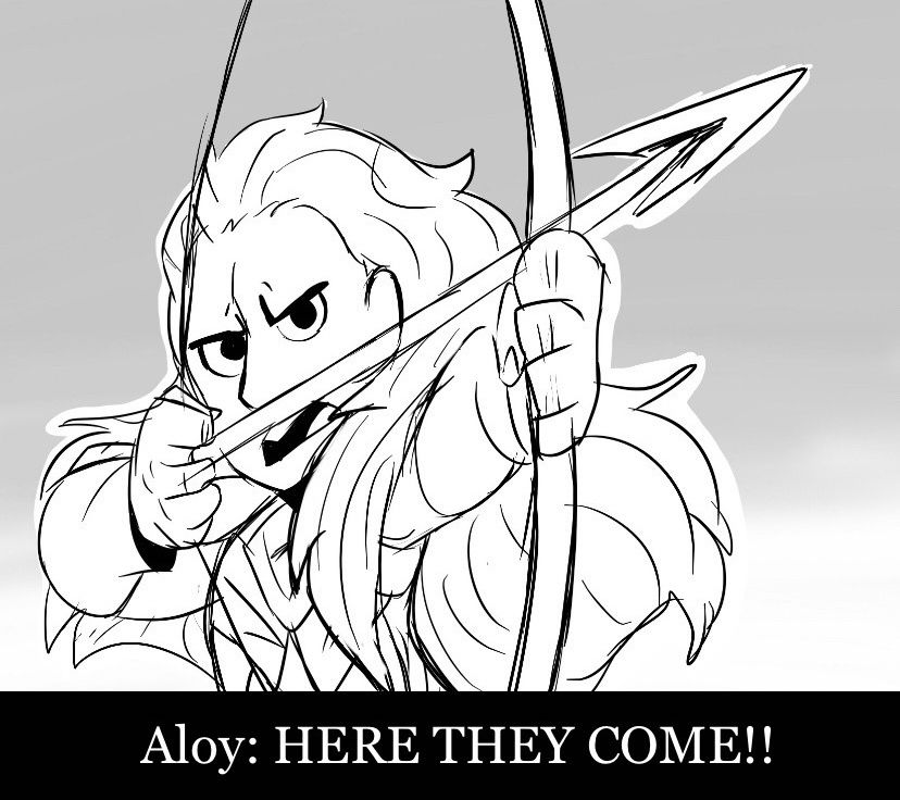 Aloy readying an arrow at Clawstriders