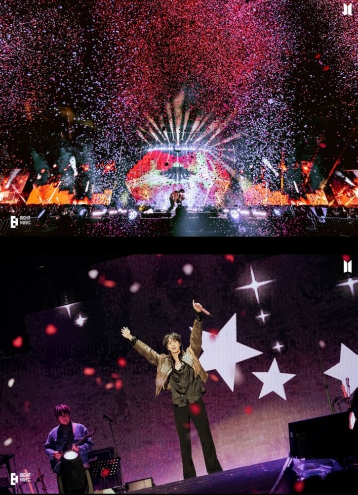 Jin's stage is all confetti and stars.