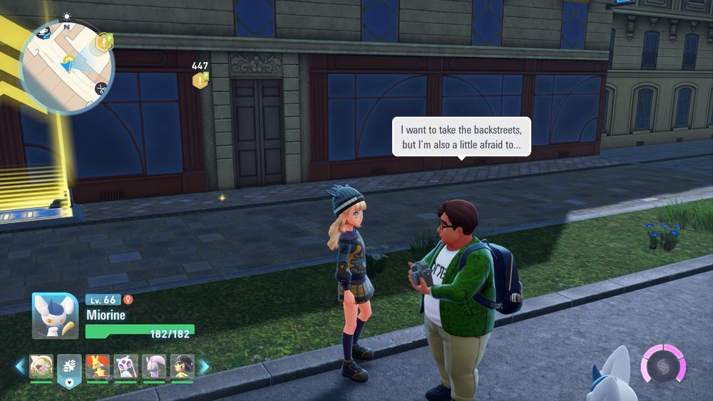 Man in Pokemon ZA saying "I want to take the backstreets but I'm a little afraid to"