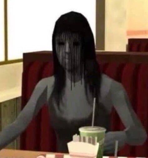 Samara morgan, that chick from the ring, enjoying a sand andreas chicken meal. 