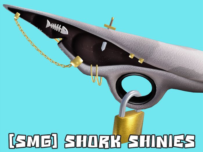 Ad image from SecondLife of a goth shark lady wearing AMAZINGLY designed ear piercings made by SMG