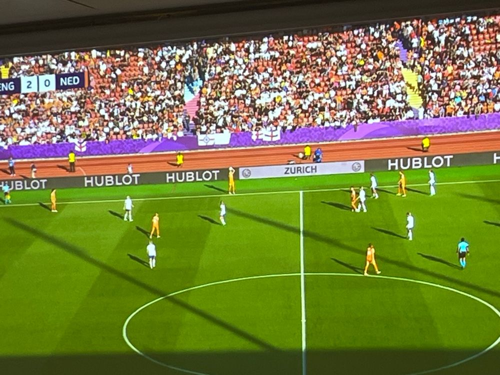 TV screen showing England v Netherlands in the women’s Euros