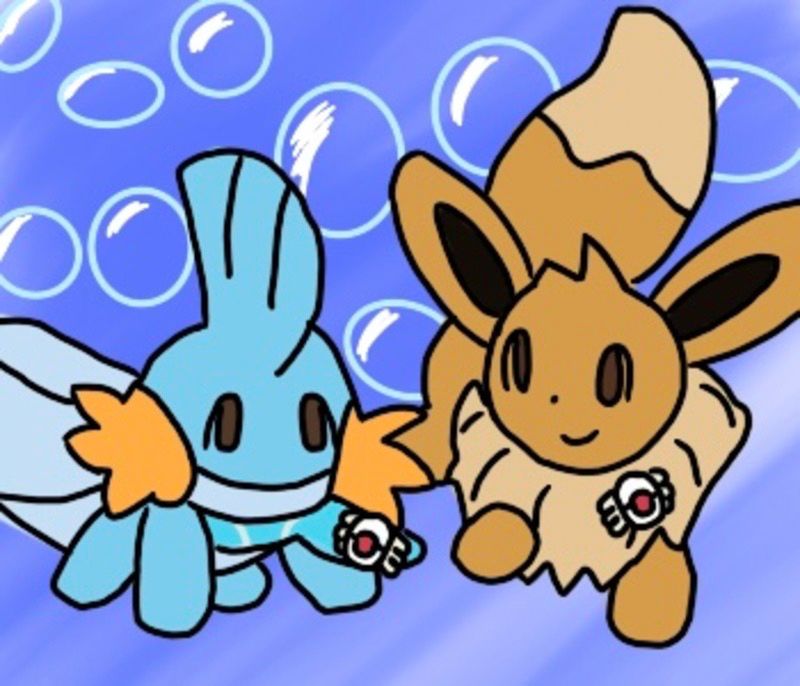 A mudkip and an eevee