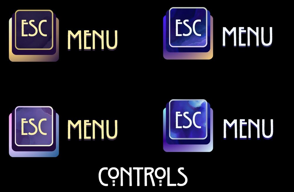 Four different options for the colors of an Esc button on a controls screen in a game 
