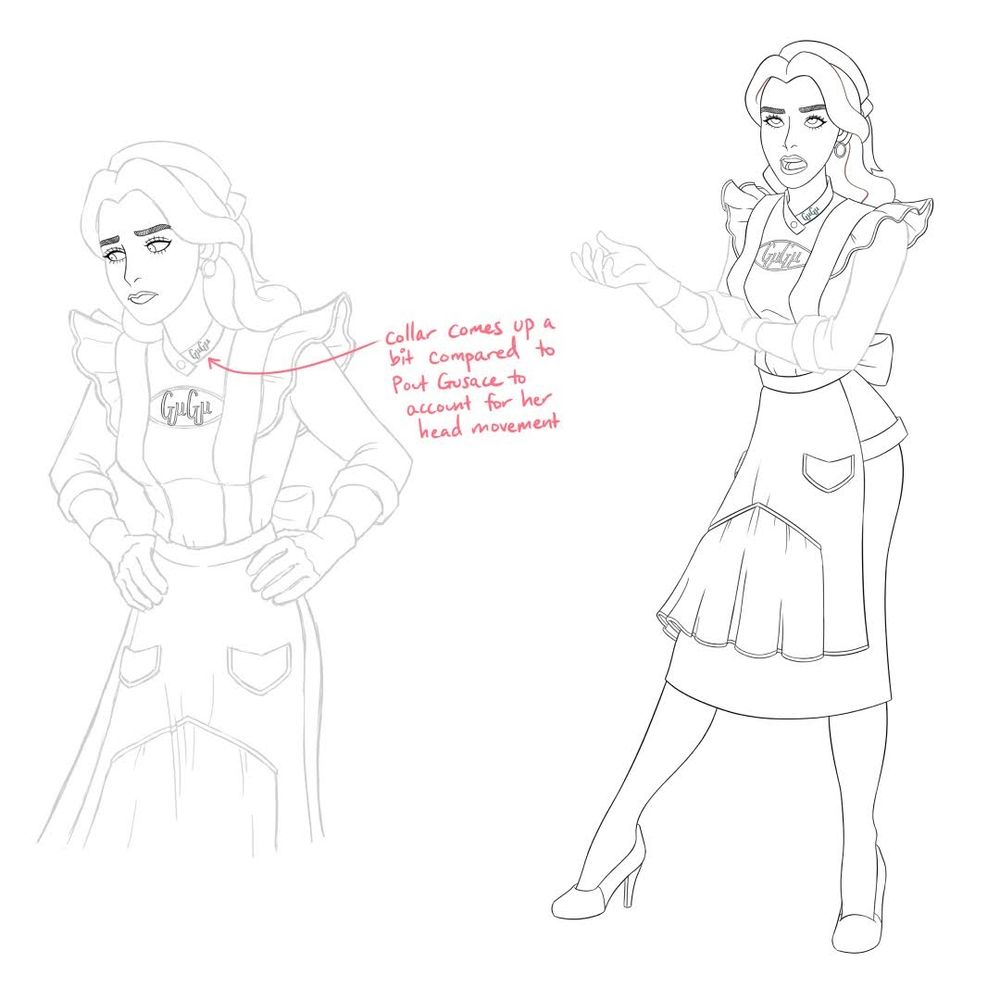 Two line drawings of the same character. One is a pensive expression and the other is outraged 