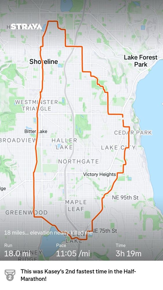 Brain’s 18 miler. The elevation nearly killed her. 