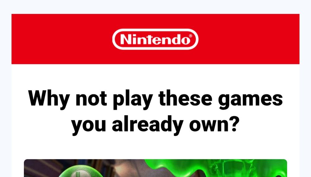 Nintendo marketing email reading 