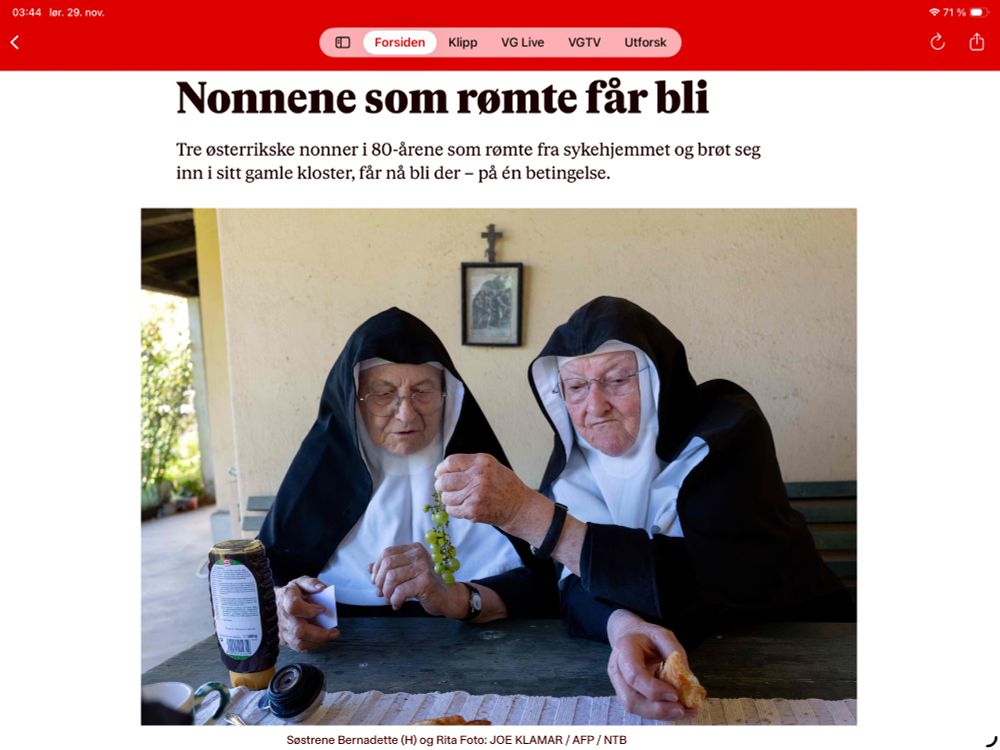 Bilde av 2 av nonnene som rømte fra sykehjemmet og brøt seg inn på klosteret. De får bli på en betingelse 🖤
