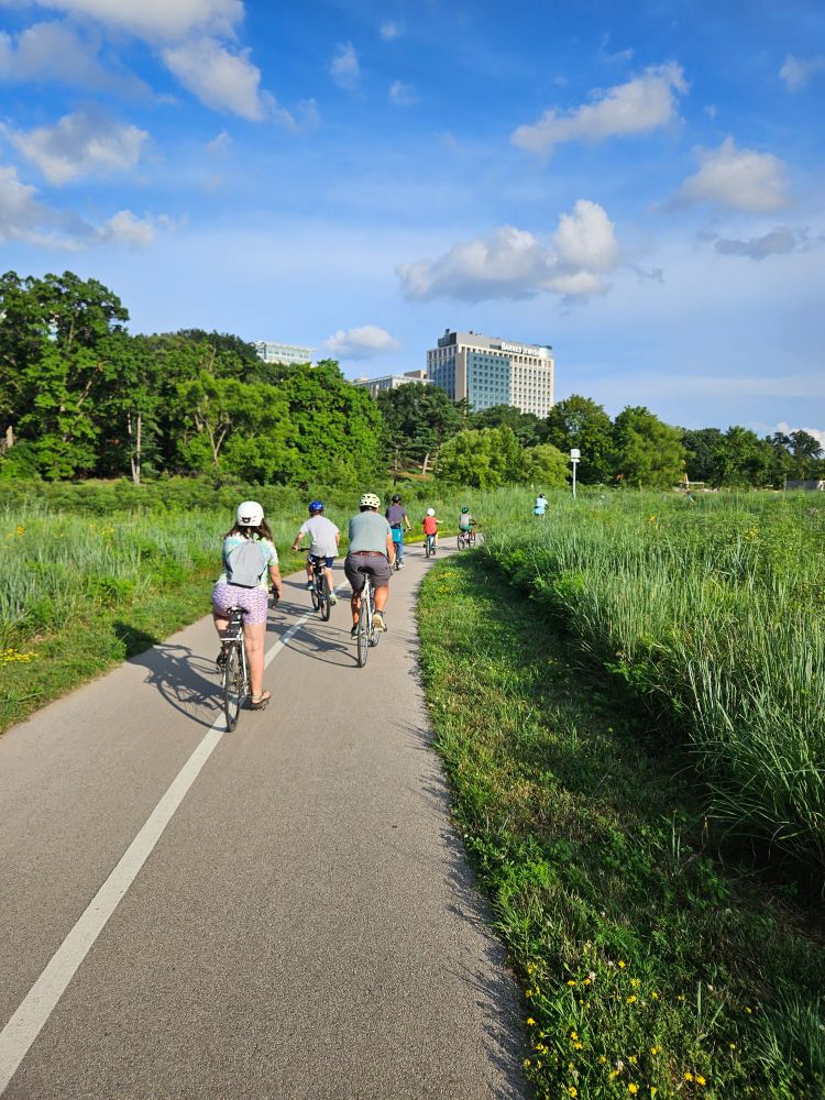 Some of BWorks' riders are shown headed homeward following the bike network workshop in Forest Park.